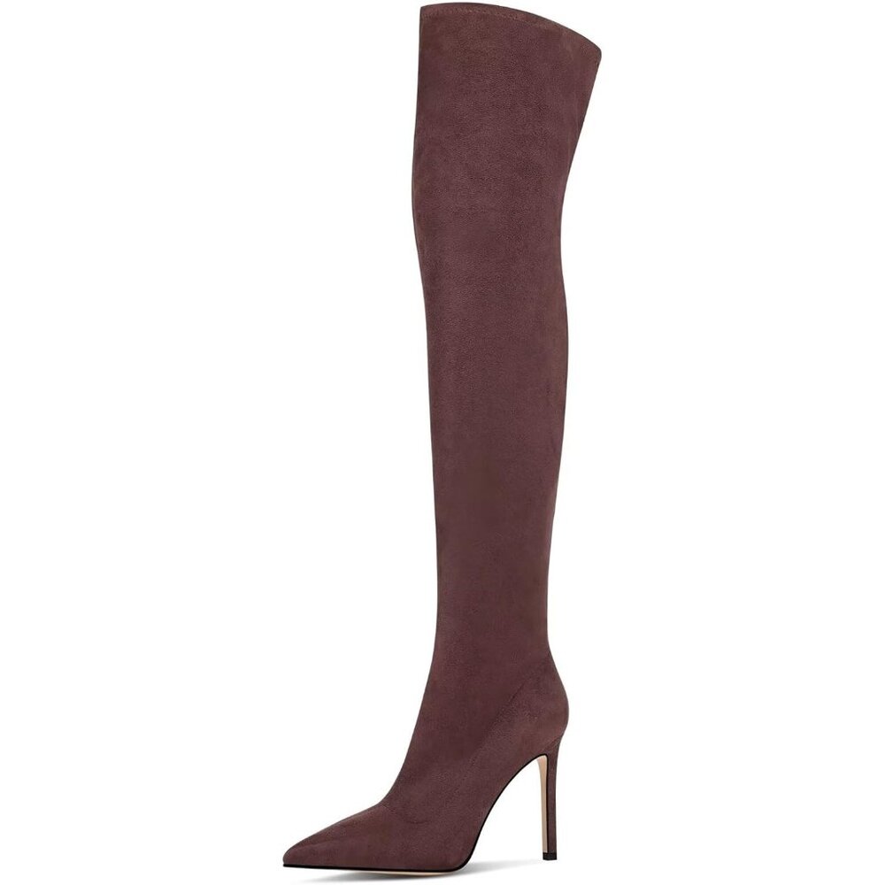 Women's Brown Over the Knee Boots Suede High Heel Thigh High Boots Pointed